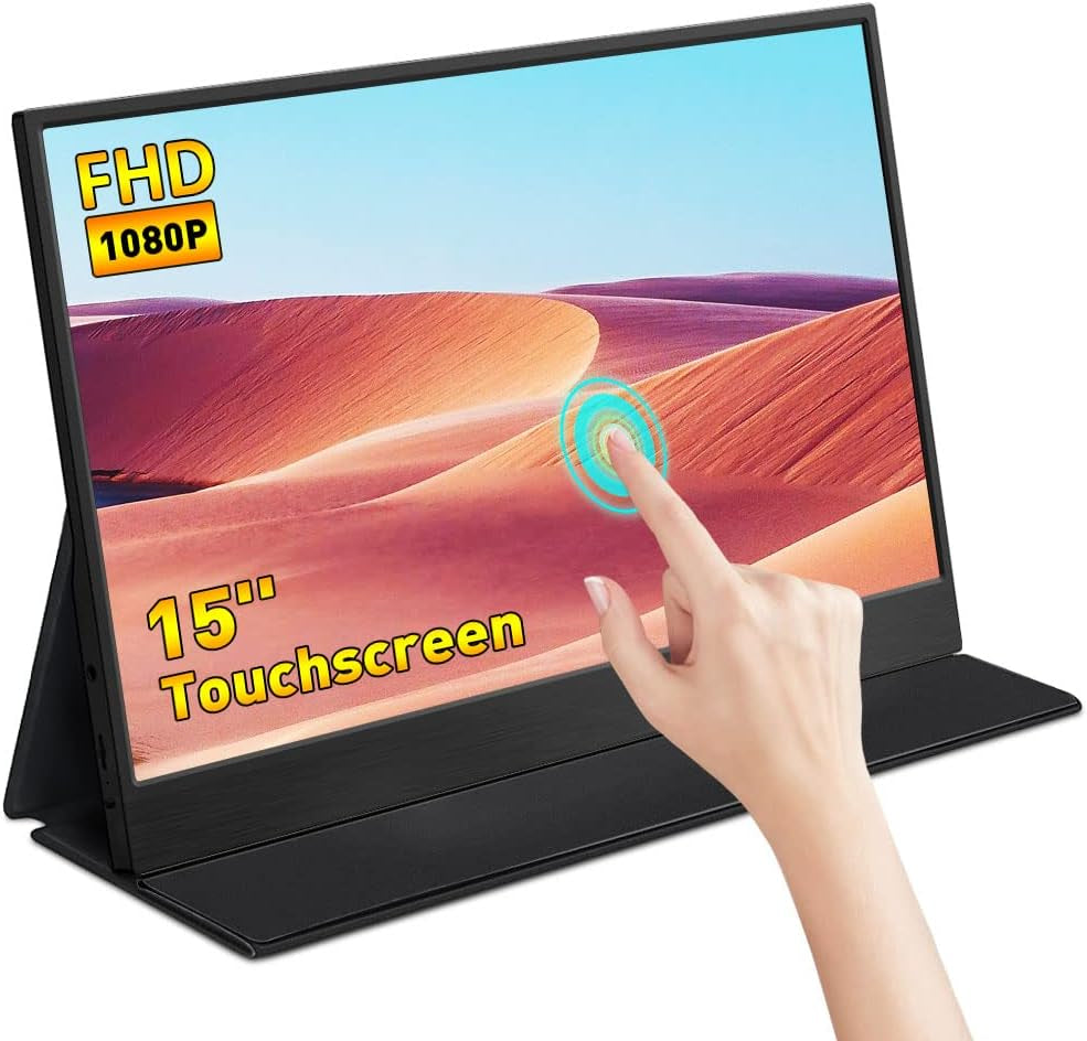 Portable Laptop Monitor Touchscreen 15" IPS FHD 1080P Gaming Monitor HDMI External Display USB C Travel Second Monitor with Smart Cover & Dual Speaker for Laptop PC Phone PS4 Xbox Switch…