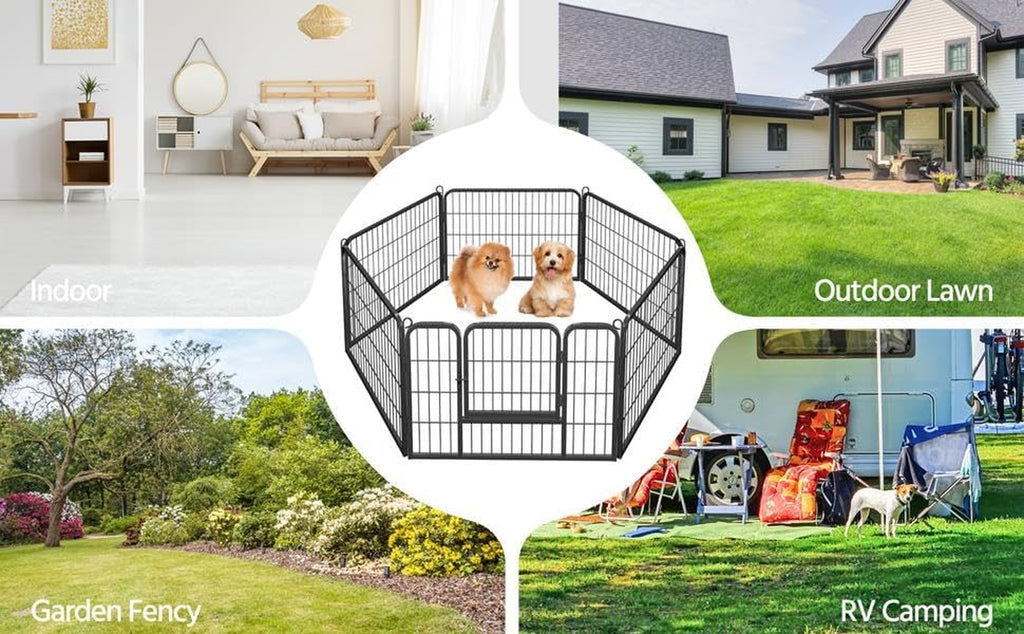 24" H 6-Panel Extra Wide Dog Playpen W/Door for Indoor Outdoor