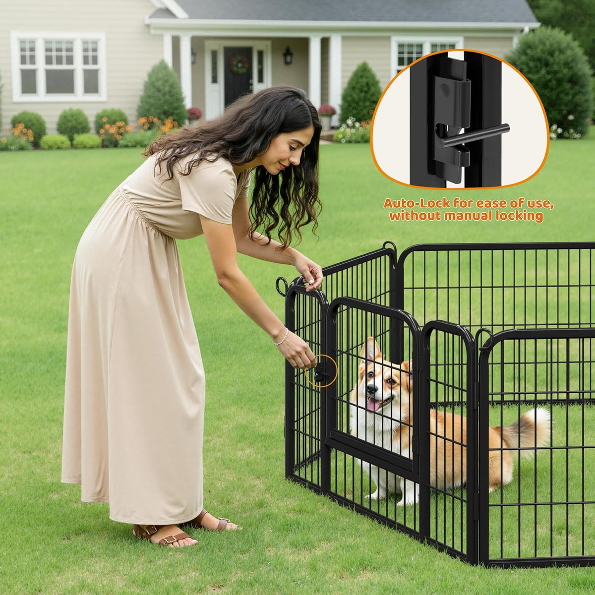 24" H 6-Panel Extra Wide Dog Playpen W/Door for Indoor Outdoor