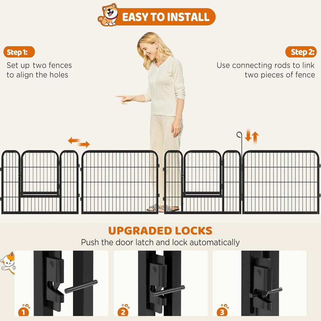 24" H 6-Panel Extra Wide Dog Playpen W/Door for Indoor Outdoor