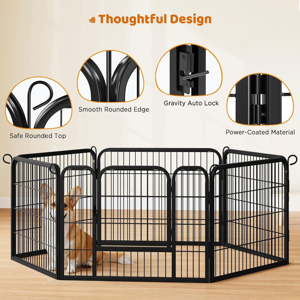 24" H 6-Panel Extra Wide Dog Playpen W/Door for Indoor Outdoor