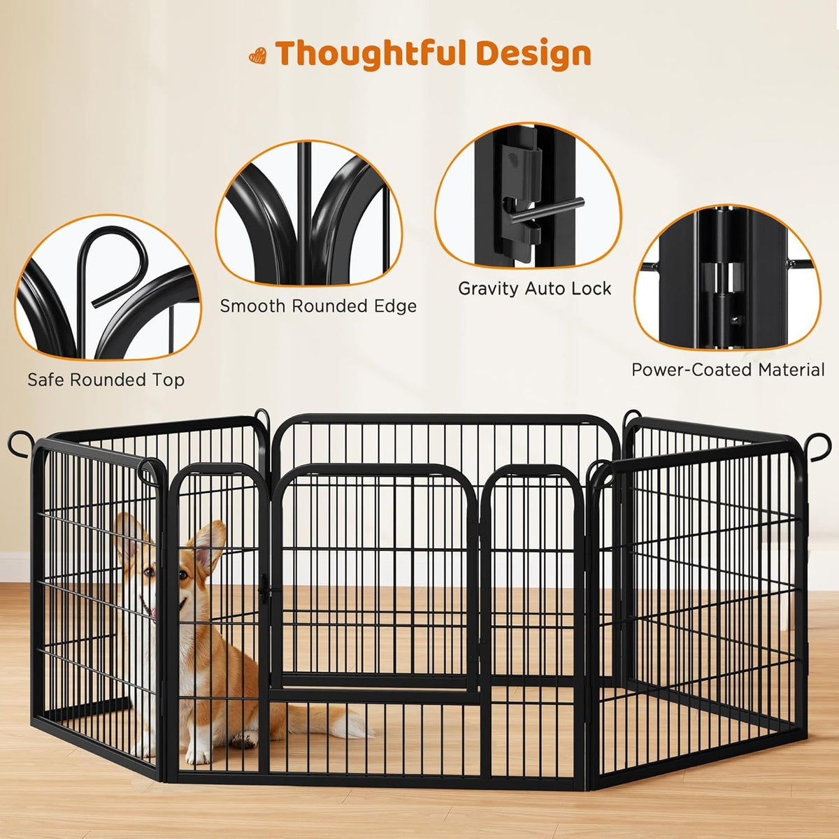 24" H 6-Panel Extra Wide Dog Playpen W/Door for Indoor Outdoor