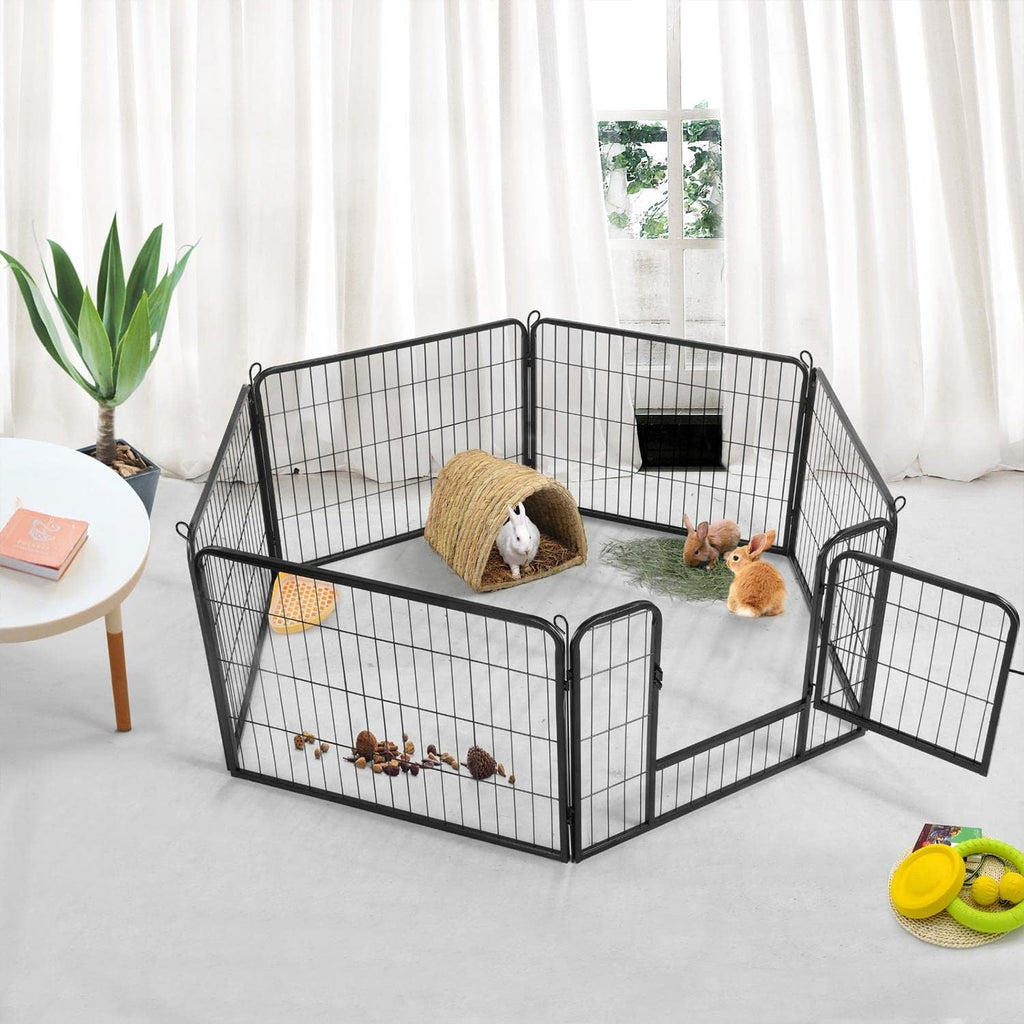 24" H 6-Panel Extra Wide Dog Playpen W/Door for Indoor Outdoor