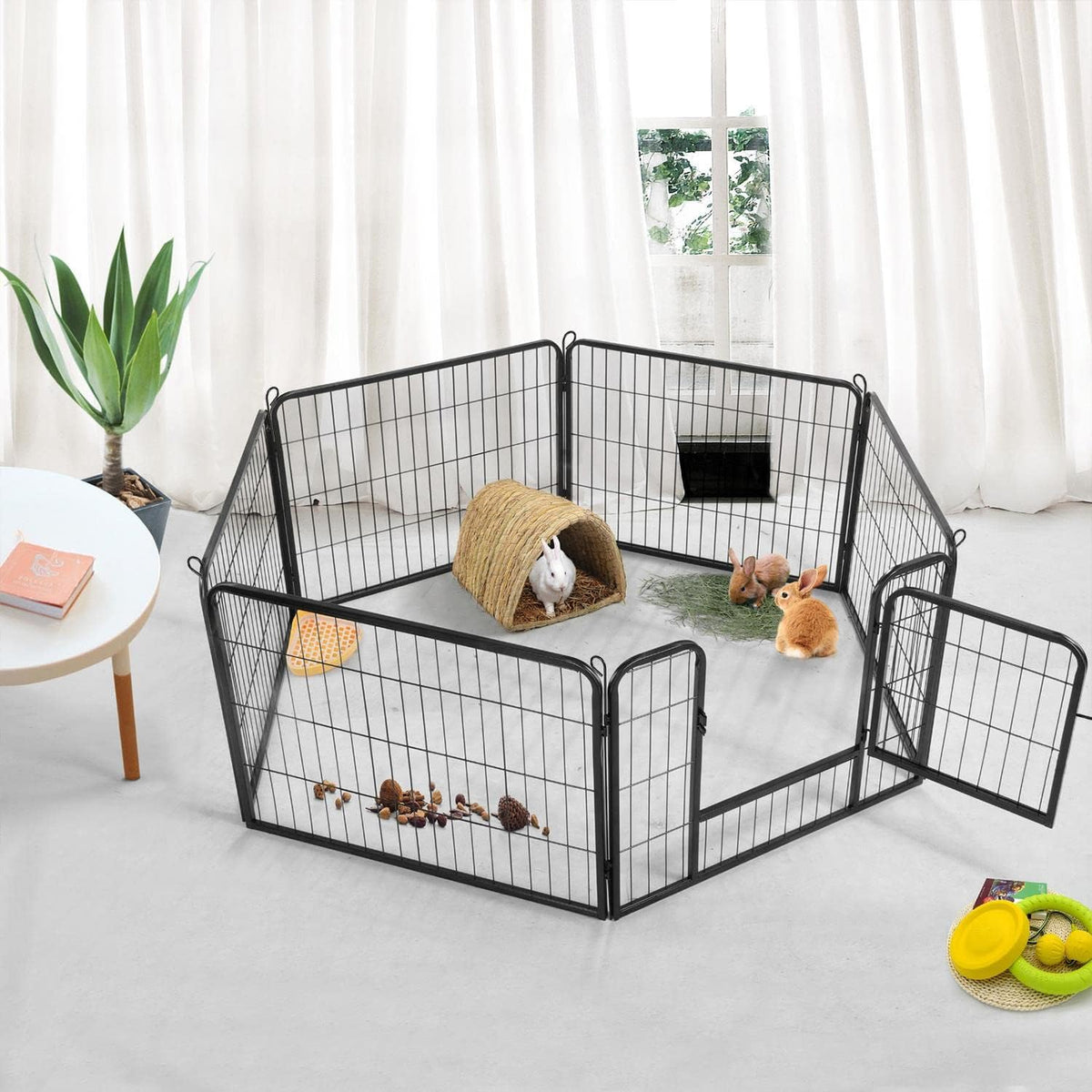 24" H 6-Panel Extra Wide Dog Playpen W/Door for Indoor Outdoor