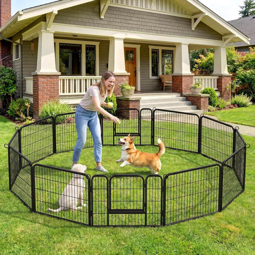 24" H 6-Panel Extra Wide Dog Playpen W/Door for Indoor Outdoor