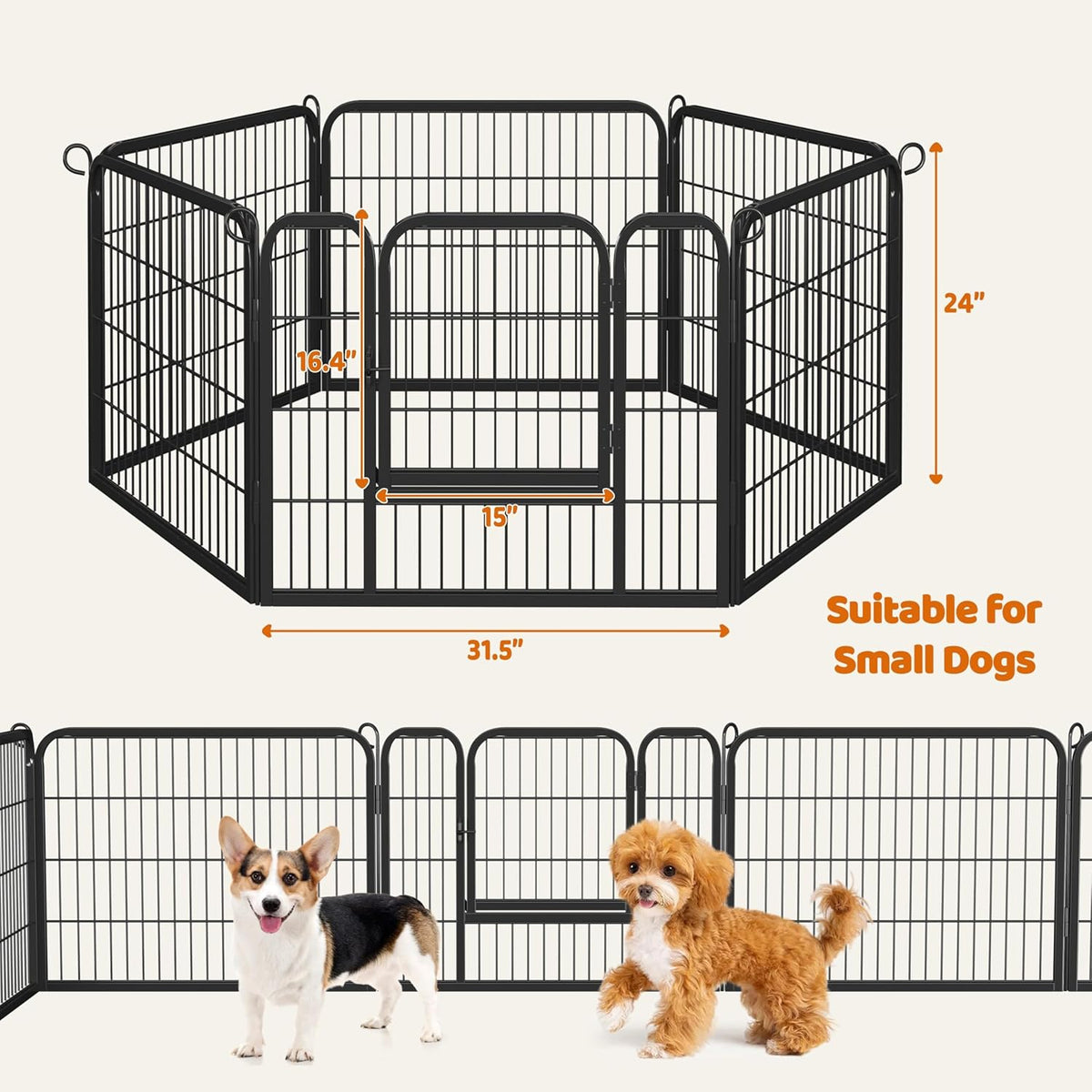 24" H 6-Panel Extra Wide Dog Playpen W/Door for Indoor Outdoor