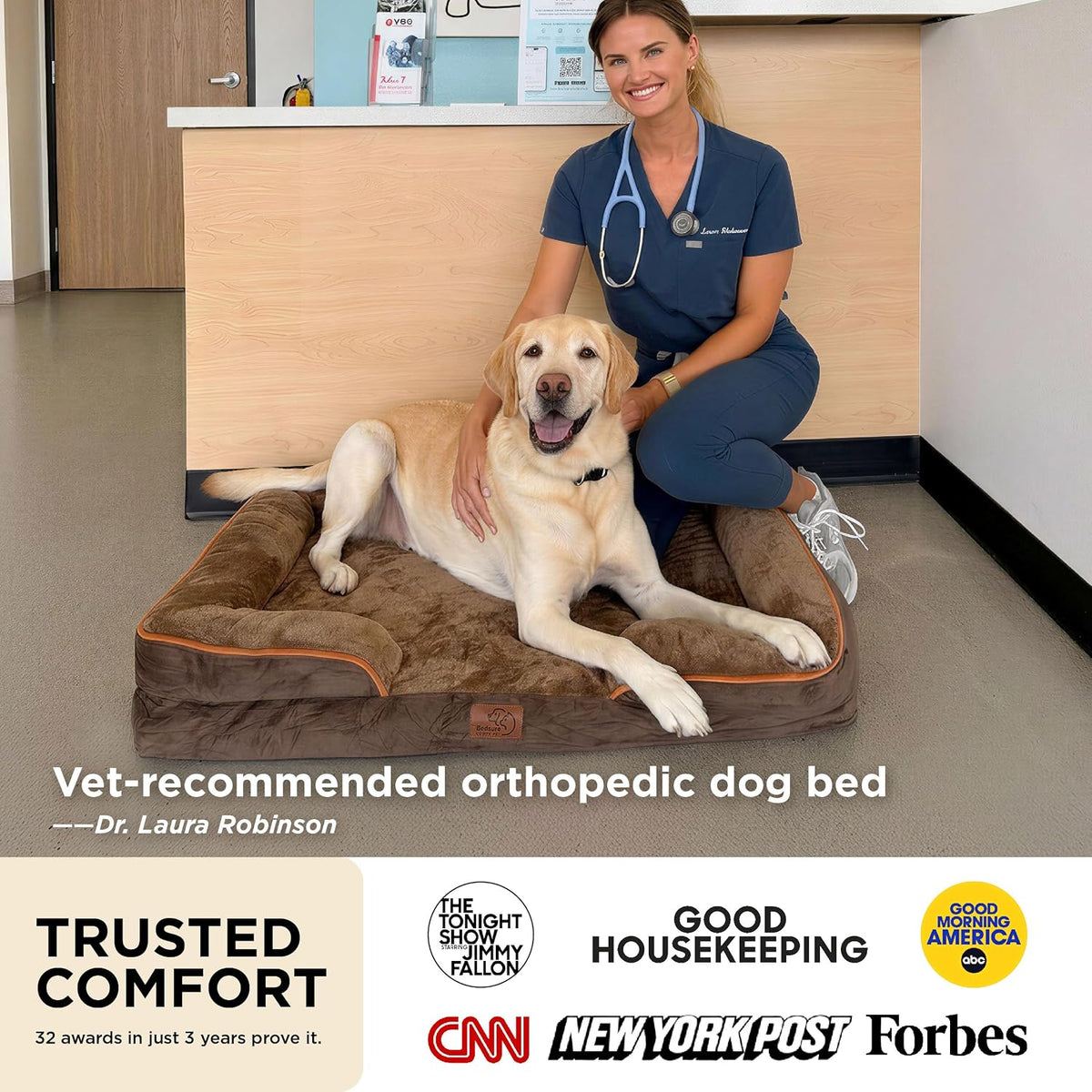 Orthopedic Dog Bed Medium Washable Original Design, 28" Grey